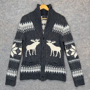 VTG Abercrombie & Fitch Moose Cardigan Shawl Sweater Mens Medium Wool Blend Y2K